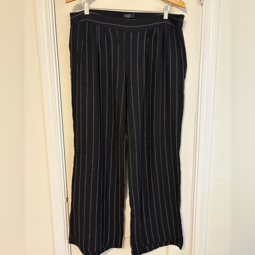Alex Marie Black Pinstripe Wide Leg Pants